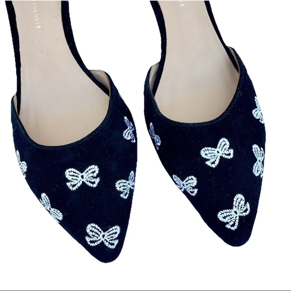 Anthropologie Black Velvet Embroidered Bow Kitten Heels Pumps Coquette Sz 9 - Picture 2 of 8